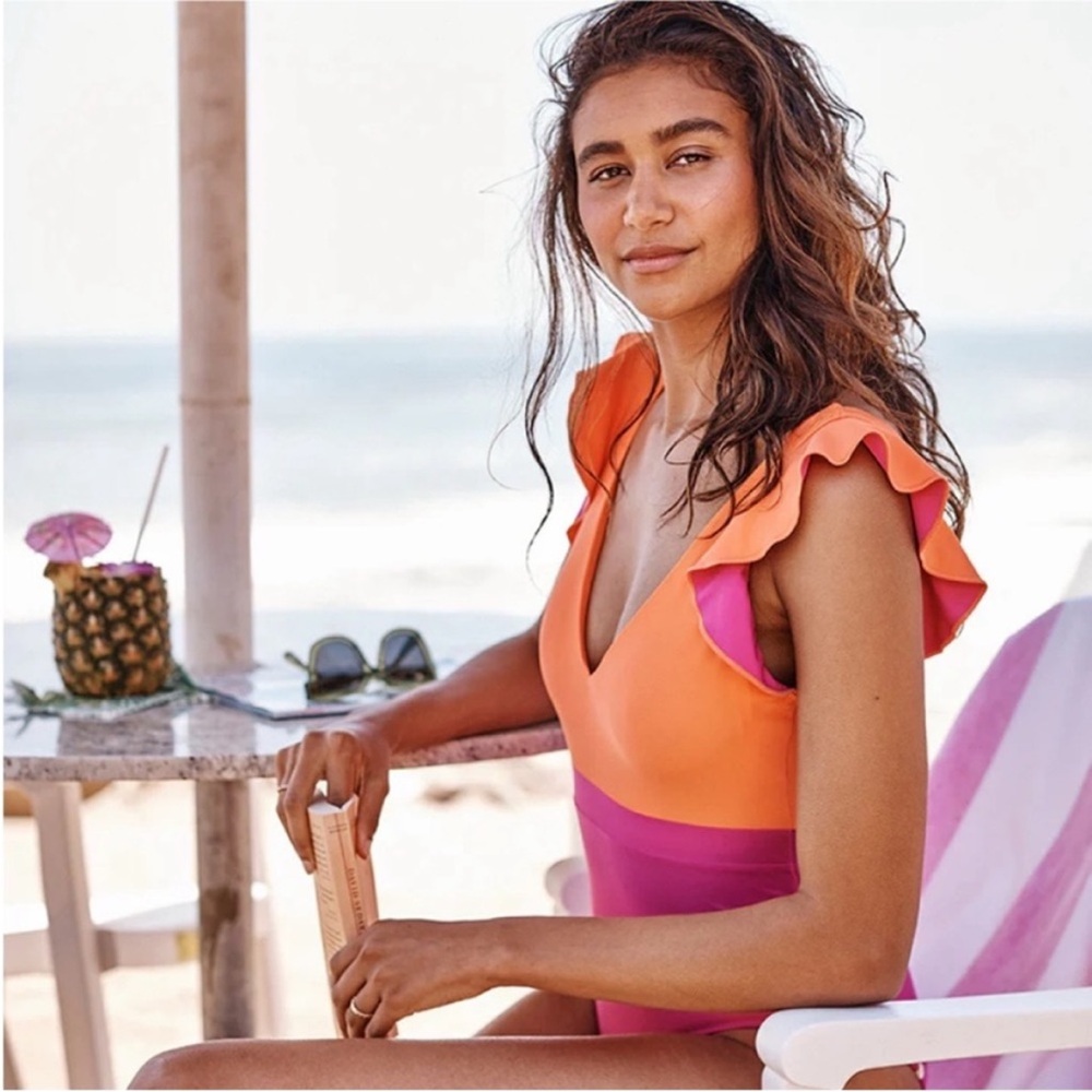 Summersalt ruffle back slip swimsuit orange and pink size 18 plus size